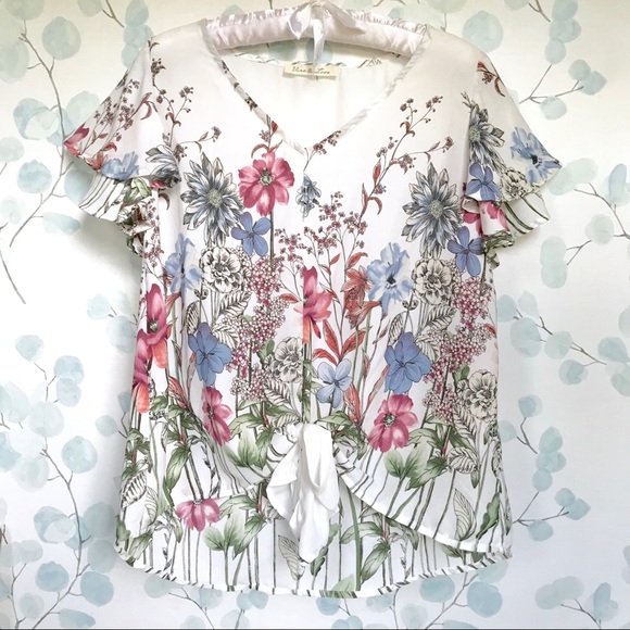 Vine & Love Tops - Vine & Love Garden Floral Boho Knotted Tie Blouse